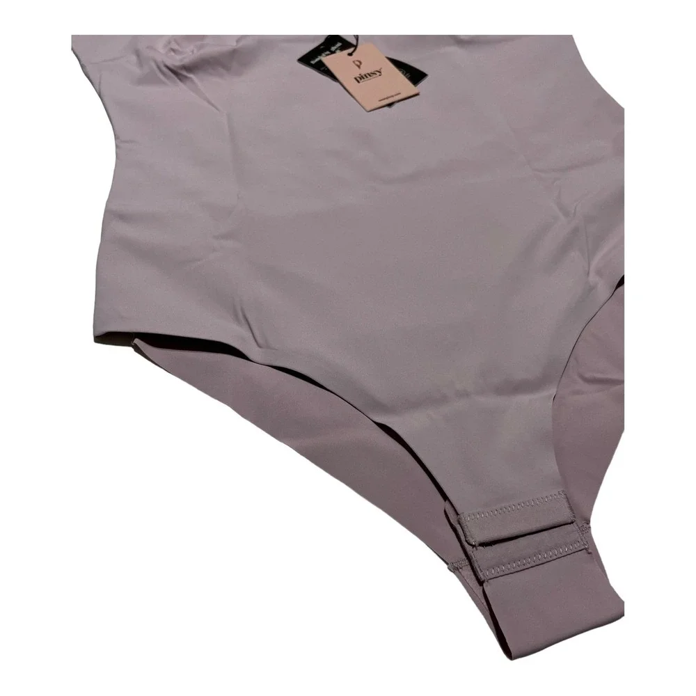 Pinsy V Neck Spaghetti‎ Strap Hourglass Shapewear Bodysuit LARGE LILAC CHEEKY